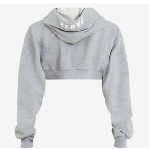 Herve By Herve Leger Heather Grey Cropped Hooded Sweatshirt Women S Logo